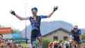Team Israel Premier Tech's Canadian rider Derek Gee (L) celebrates as he crosses the finish line to win, ahead of Team Groupama-FDJ's French rider Romain Gregoire (R) the third stage of the 76th edition of the Criterium du Dauphine cycling race, 181,7km between Celles-sur-Durolle and Les Estables, central France, on June 4, 2024. 
Thomas SAMSON / AFP