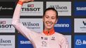 Bronze medallist Netherlands' Nienke Vinke celebrates on the podium after the junior women's road race cycling event at the UCI 2022 Road World Championship in Wollongong on September 24, 2022. 
WILLIAM WEST / AFP