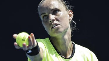 epa11821063 Arantxa Rus of Netherlands serves during the Women's Singles first round match against Olga Danilovic of Serbia at the Australian Open tennis tournament in Melbourne, Australia, 13 January 2025.  EPA/ROLEX DELA PENA