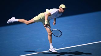 epa11821385 Jannik Sinner of Italy in action against Nicolas Jarry of Chile during their first round match during the 2025 Australian Open tennis tournament at Melbourne Park in Melbourne, Australia, 13 January 2025.  EPA/JOEL CARRETT  AUSTRALIA AND NEW ZEALAND OUT
