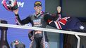 epa12914922 First placed Liqui Moly Dynavolt Intact GP rider Senna Agius of Australia celebrates on the podium after the Moto2 race of the Motorcycling Grand Prix of Spain at Angel Nieto circuit in Jerez de la Frontera, Spain, 26 April 2026.  EPA/Jose Manuel Vidal