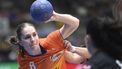 Netherlands' right back #06 Laura van der Heijden attempts a shot during the handball qualifying match for the 2024 Paris Olympic Games between Spain and Netherlands at the Palacio de Deportes in Torrevieja on April 14, 2024. 
JOSE JORDAN / AFP