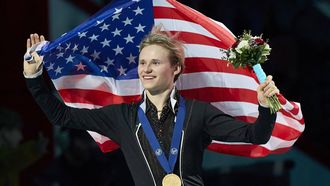 Ilia Malinin of the United States skates with his gold medal during the victory ceremony for the men's free program at the International Skating Union (ISU) World Figure Skating Championships in Montreal, Canada, on March 23, 2024. 
Geoff Robins / AFP