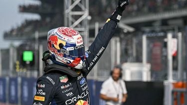 Red Bull Racing's Dutch driver Max Verstappen gestures after finishing in pole position during the qualifying session of the Formula One Bahrain Grand Prix in Sepang on October 3, 2026. 
Lillian SUWANRUMPHA / AFP