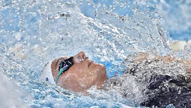 Netherlands' Marrit Steenbergen competes in a semi-final of the women's 50m backstroke swimming event during the LEN European Aquatics Championships at the Olympic Aquatic Centre in Saint-Denis, northern suburbs of Paris, on August 12, 2026. 
JULIEN DE ROSA / AFP