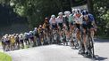 The pack of riders (peloton) cycles during the 18th stage of the 111th edition of the Tour de France cycling race, 179,5 km between Gap and Barcelonnette, in the French Alps in southeastern France, on July 18, 2024. 
Thomas SAMSON / AFP