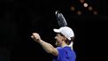 epa10996851 Italian player Jannick Sinner celebrates his victory against Australian tennis player Alex de Minaur following their 2023 Davis Cup Final 8 finals Italy vs Australia in Malaga, Spain, 26 November 2023.  EPA/Jorge Zapata