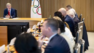 epa11754082 International Olympic Committee (IOC) President Thomas Bach speaks at the opening of the executive board meeting of the International Olympic Committee (IOC), at the Olympic House, in Lausanne, Switzerland, 03 December 2024.  EPA/JEAN-CHRISTOPHE BOTT