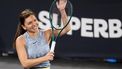 Romania's Simona Halep reacts during an exhibition tennis match at the 5th edition of the Sports Festival organized at the BT Arena in Cluj Napoca, Romania on June 15, 2024.
 
Simion Sebastian Tataru / AFP