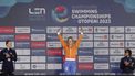epa11018009 (L-R) Silver medalist Louise Hansson of Sweden, gold medalist Kira Toussaint of the Netherlands and bronze medalist Analia Pigree of France celebrate during the awarding ceremony for the Women's 50m Backstroke final at the LEN European Short Course Swimming Championships in Otopeni, Romania, 08 December 2023.  EPA/ROBERT GHEMENT