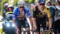 2023-07-11 16:28:45 Jumbo-Visma's Belgian rider Wout Van Aert (R) and Alpecin-Deceuninck's Dutch rider Mathieu Van Der Poel (L) cycle in the ascent of the Col de la Chapelle-Marcousse during the 10th stage of the 110th edition of the Tour de France cycling race, 167,5 km between Vulcania and Issoire, in the Massif Central highlands in central France, on July 11, 2023. 
Marco BERTORELLO / AFP