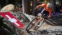 Netherlands' Mathieu van der Poel competes during the Men's elite Cross-country Olympic race as part of the 2025 UCI Mountain Bike World Championships in Crans-Montana on September 14, 2025. 
Fabrice COFFRINI / AFP