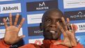 2023-09-22 12:12:01 Kenya's world record holder Eliud Kipchoge gestures as he addresses a press conference on September 22, 2023 in Berlin, during the presentation of the men's elite runners of the Berlin Marathon scheduled to take place on September 24, 2023. 
Odd ANDERSEN / AFP