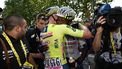epa11450121 Eritrean rider Biniam Girmay (R) of Intermarche-Wanty celebrates with teammate Dutch rider Mike Teunissen after he wins the the third stage of the 2024 Tour de France cycling race over 230km from Piacenza to Turin, Italy, 01 July 2024.  EPA/TIM DE WAELE / POOL