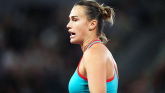 Belarus' Aryna Sabalenka reacts during her women's singles semi-final match against Poland's Iga Swiatek on day 12 of the French Open tennis tournament on Court Philippe-Chatrier at the Roland-Garros Complex in Paris on June 5, 2025. 
Dimitar DILKOFF / AFP