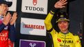 epa11247118 Dutch cyclist Marianne Vos of Team Visma - Lease a Bike (R) and Third placed Italian cyclist Letizia Paternoster of team Liv AIUla Jayco (L) celebrates on podium after winning the Dwars door Vlaanderen cycling classic over 129,9 km from Waregem to Waregem, Belgium, 27 March 2024.  EPA/Olivier Matthys