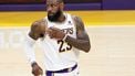 epa11306017 Los Angeles Lakers forward LeBron James looks down court during the first half of the NBA playoffs round one, game four between the Denver Nuggets and Los Angeles Lakers in Los Angeles, California, USA, 27 April 2024.  EPA/ALLISON DINNER SHUTTERSTOCK OUT
