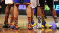 Players wear colorful socks during the NBA All Star - Rookie Challenge at the Staples Center in Los Angeles February 18, 2011.  The Rookies won 148-140.  AFP PHOTO / Robyn Beck 
Robyn BECK / AFP
