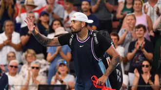 epa11799663 Nick Kyrgios of Australia thanks the crowd after loosing to Giovanni Mpetshi Perricard of France during their Brisbane International tennis tournament match at Queensland Tennis Centre in Brisbane, Australia, 31 December 2024.  EPA/JONO SEARLE  AUSTRALIA AND NEW ZEALAND OUT