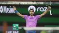 epa11225090 Carlos Alcaraz of Spain reacts after winning match point against Jannik Sinner of Itay during the men’s semifinal match at the BNP Paribas Open in Indian Wells, California, USA, 16 March 2024.  EPA/JOHN G. MABANGLO