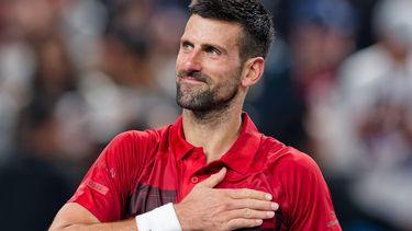 epa11654716 Novak Djokovic of Serbia celebrates after winning his Men's Singles quarterfinal match against Jakub Mensik of Czech Republic at the Shanghai Masters tennis tournament in Shanghai, China, 11 October 2024.  EPA/ALEX PLAVEVSKI