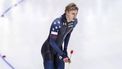 INZELL - Jordan Stolz (USA) reageert na de 500 meter op het wereldkampioenschap schaatsen allround in de Max Aicher Arena in het Duitse Inzell. ANP VINCENT JANNINK