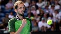 epa11100247 Daniil Medvedev of Russia reacts during his quaterfinal match against Hubert Hurkacz of Poland on Day 11 of the 2024 Australian Open at Melbourne Park in Melbourne, Australia, 24 January 2024.  EPA/JAMES ROSS  AUSTRALIA AND NEW ZEALAND OUT