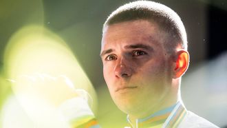 First place finisher Remco Evenepoel of Belgium during a press conference after the Men's Elite individual time trial at the 2026 Union Cycliste Internationale (UCI) Road World Championships in Montreal, Quebec, on September 20, 2026. 
ANDREJ IVANOV / AFP