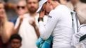 Czech Republic's Barbora Krejcikova cries as she leaves Court 1 following her defeat against USA's Emma Navarro at the end of their women's singles third round tennis match on the sixth day of the 2025 Wimbledon Championships at The All England Lawn Tennis and Croquet Club in Wimbledon, southwest London, on July 5, 2025. 
HENRY NICHOLLS / AFP