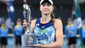 epa11061853 Elena Rybakina of Kazakhstan poses with the trophy after winning the women's final of the 2024 Brisbane International against Aryna Sabalenka of Belarus, at Queensland Tennis Centre in Brisbane, Australia 07 January 2024.  EPA/DARREN ENGLAND AUSTRALIA AND NEW ZEALAND OUT